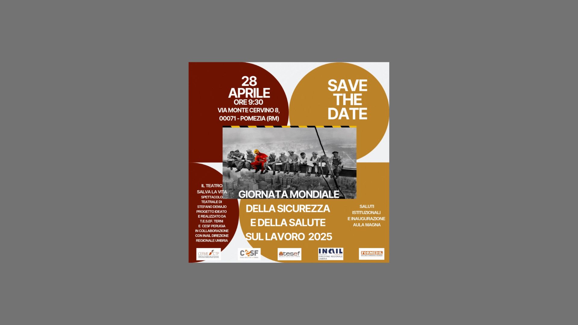 SAVE THE DATE - 28 Aprile - Giornata Mondiale della Sicurezza e della Salute sul Lavoro 2025