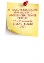 ATTIVAZIONE NUOVI CORSI APPRENDISTATO PROFESSIONALIZZANTE GRATUITI - 1° e 2° annualità - GIUGNO - LUGLIO 2023 