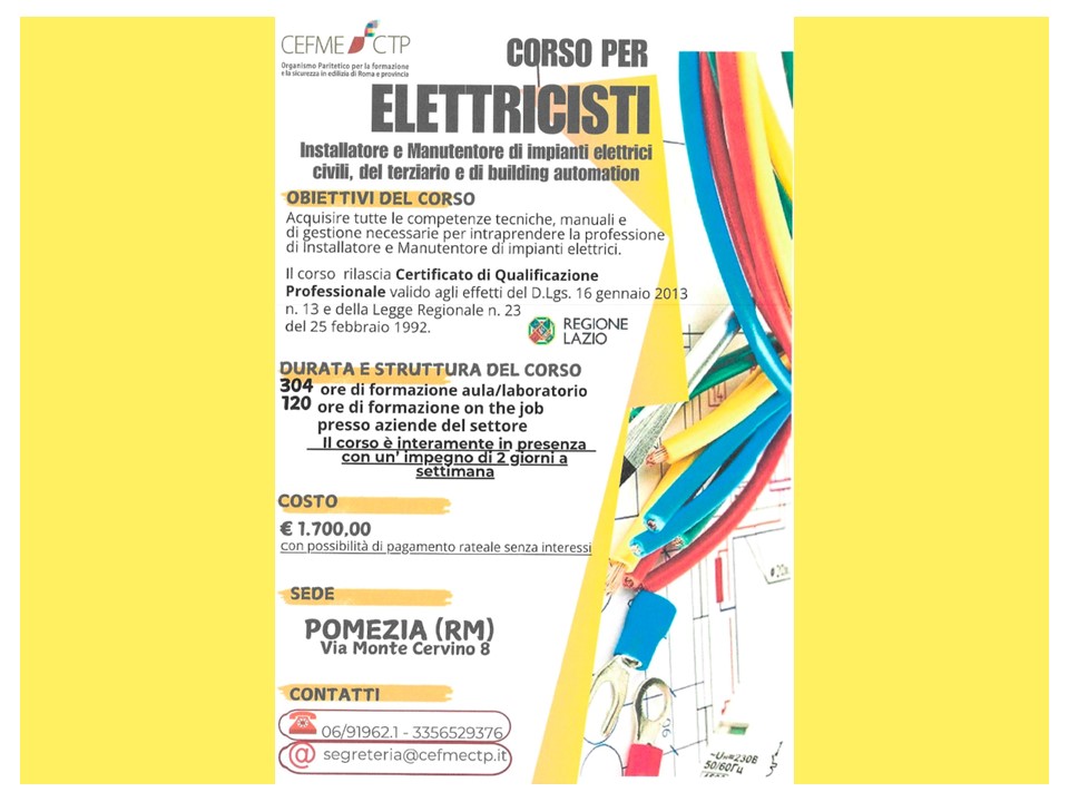 Corso Elettricista Qualificato - Iscrizioni APERTE edizione Marzo 2025