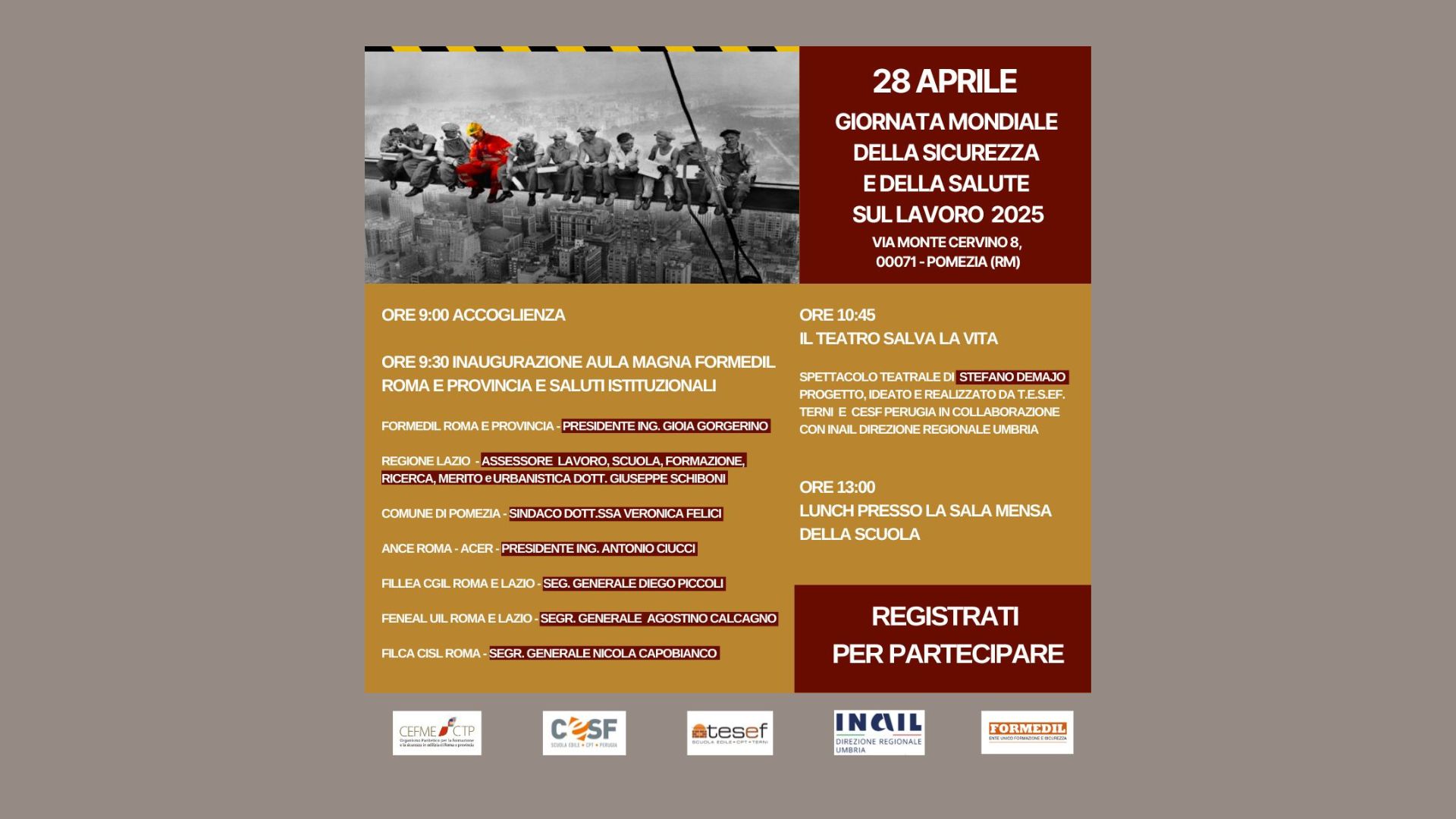 28 Aprile - Evento Giornata Mondiale della Sicurezza e della Salute sul Lavoro 2025